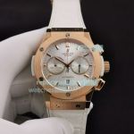 Replica Hublot Classic Fusion Rose Gold Watch Silver Dial White Leather Strap
